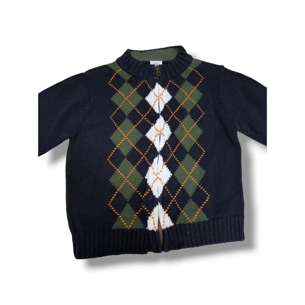 Gymboree Canine Academy Argyle Zip Front Cardigan Sweater Boys 2T Cotton